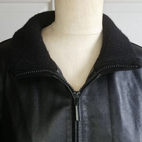 Vintage 80's Jacket Coat Leather Black Ribbed Marvin Richards Women's WOMAN'S LG - Picture 3 of 15